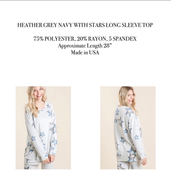 Extremely Soft Viamor Grey w/ Star Print Top - Picture 7 of 8